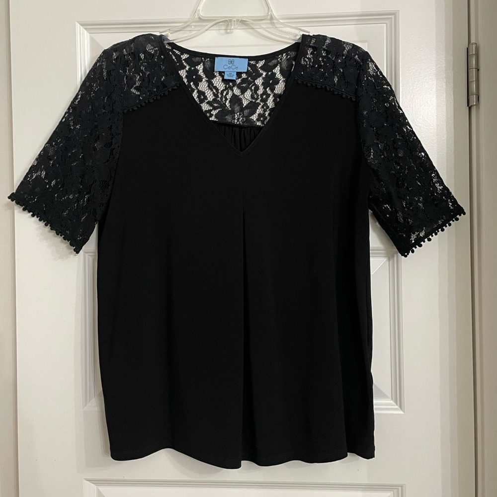 Cece Black Lace Sleeve Women's Top
